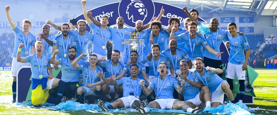 Manchester City players celebrate as they won the 2018-19 season of the EPL Manchester City players celebrate as they won the 2018-19 season of the EPL