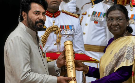 President Droupadi Murmu Confers Padma Bhushan on Mammootty
